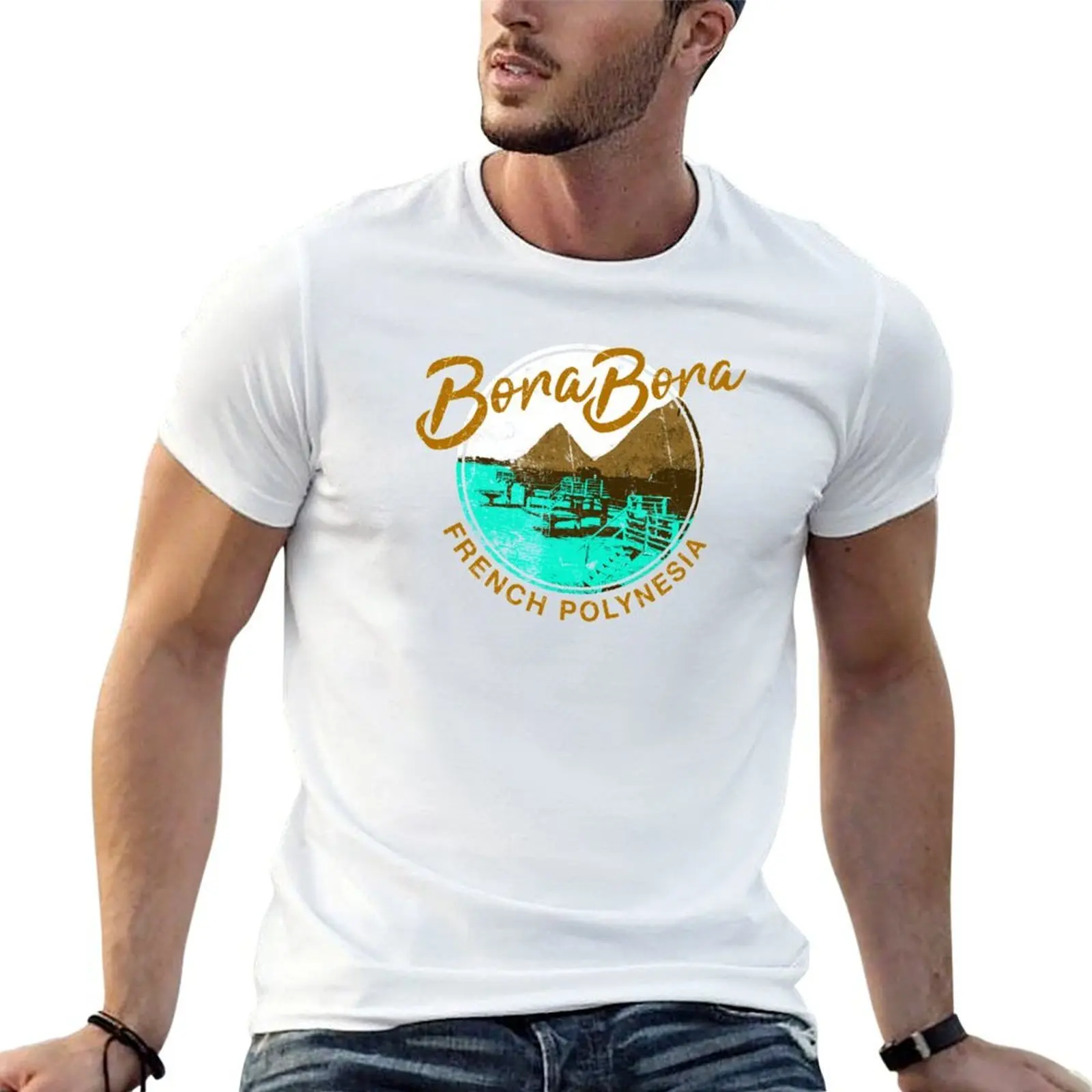 

Bora Bora Over Water Bungalow French Polynesia Retro Travel T-Shirt cotton t shirt man anime t shirts for man T-Shirt