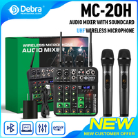 Debra UHF 4 Channel Audio Mixer With 2 Wireless Microphone Soundcard USB Delay Repaeat Effect Sound Mixing Console PC Recording