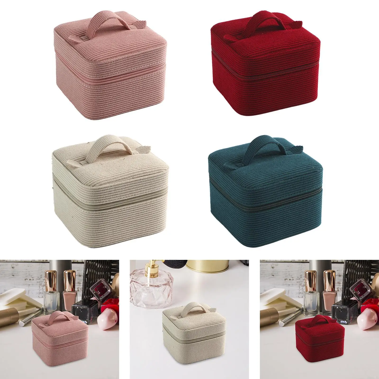 

Corduroy Jewelry Box Organizer Container Treasure Chest Box Room Display Case with Zipper for NightStand Ear Hook Women Lady