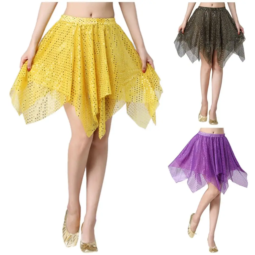 Falda de traje de baile de rendimiento de nailon, traje de danza del vientre, accesorios de danza del vientre, falda brillante con lentejuelas, disfraz de actuación