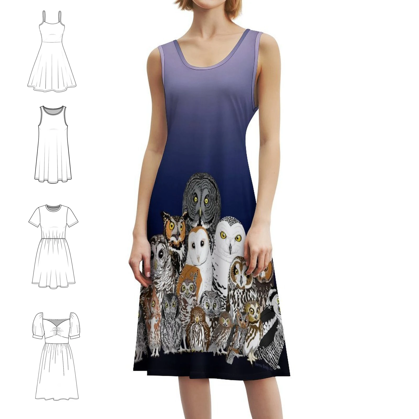 

Совы Северной Америки Платье в корейском стиле для женщин Элегантное повседневное платье для вечеринки или повседневного ношения Птица Животное Природа Сова Наука