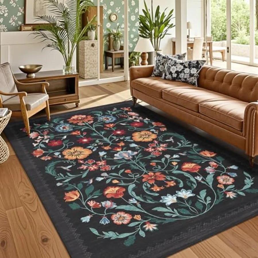 

Washable 5x7 Area Rugs for Living Room and Bedroom Soft Boho Style NonSlip Throw Rugs with Rubber Back Low Pile Stain Resistant