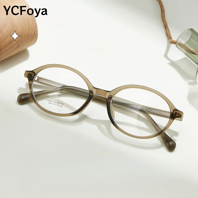 

YCFoya Retro Women Round Glasses Frame Customizable Prescription Reading Myopia Hyperopia Progressive Lenses 7366