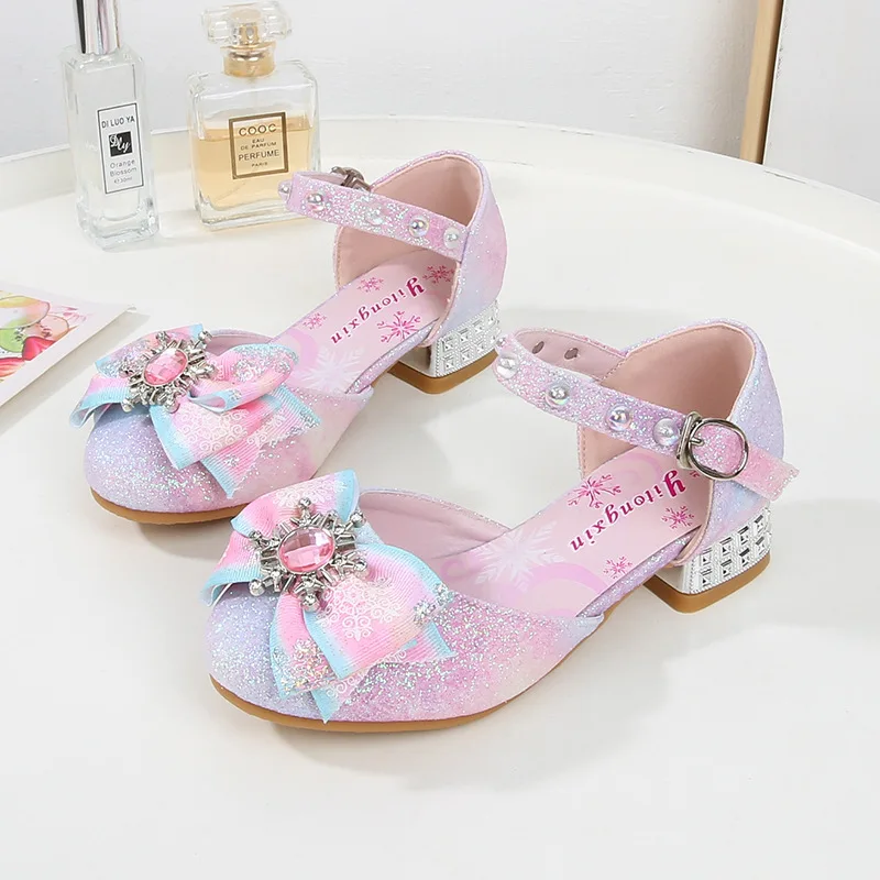 Chaussures en cuir pour enfants, Pluple rose bleu princesse, talons hauts, robe pour enfants, spectacle d'étudiant, sandales de danse, chaussures Mary Jane pour petites filles