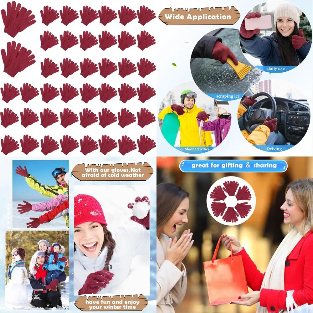

Winter Bulk Knitted Stretchy Gloves 100 Pairs - Warm Men Women Charity Donation Gloves