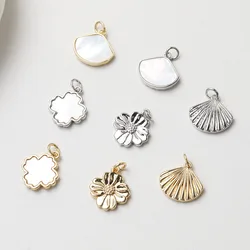 2PCS 14K Gold Plated Simple Double Sided Pendant Flower Shell Charms DIY Making Supplies Handmade Material Accessories