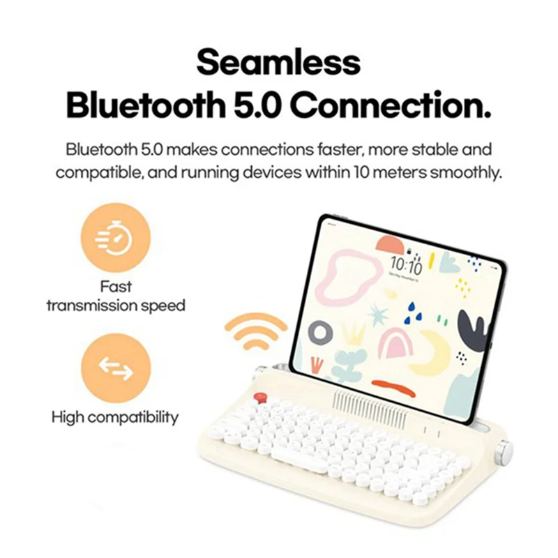 

Bluetooth Wireless Keyboard Office Typewriter Mechanical Feel Tablet Universal Retro Round Keycap Notebook Keyboard,A
