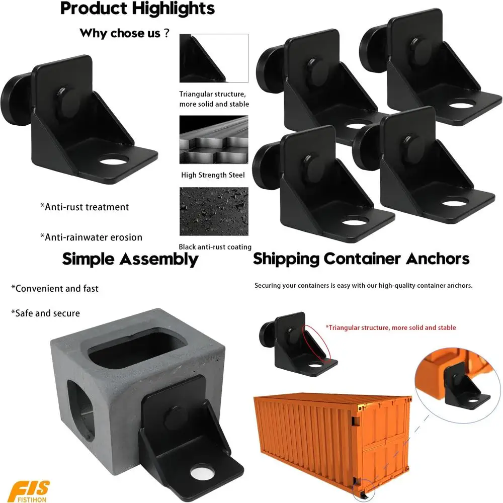 強化された安定性と安全性を実現する黒色粉体塗装を施した、ヘビーデューティースチールツイストロック輸送コンテナアンカー4個パック