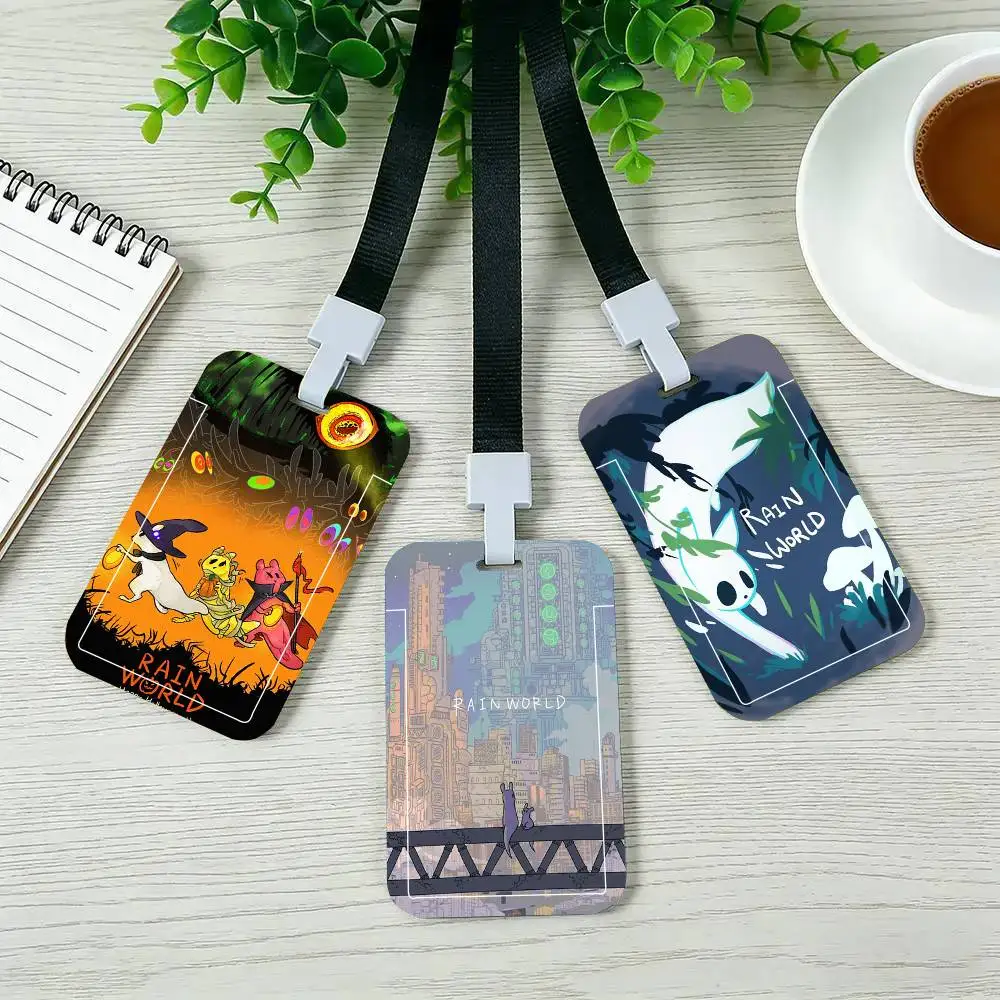 

Hot Video Game R-Rain World Black Lanyard Card Holders Student Meal Cards And Campus Ids School