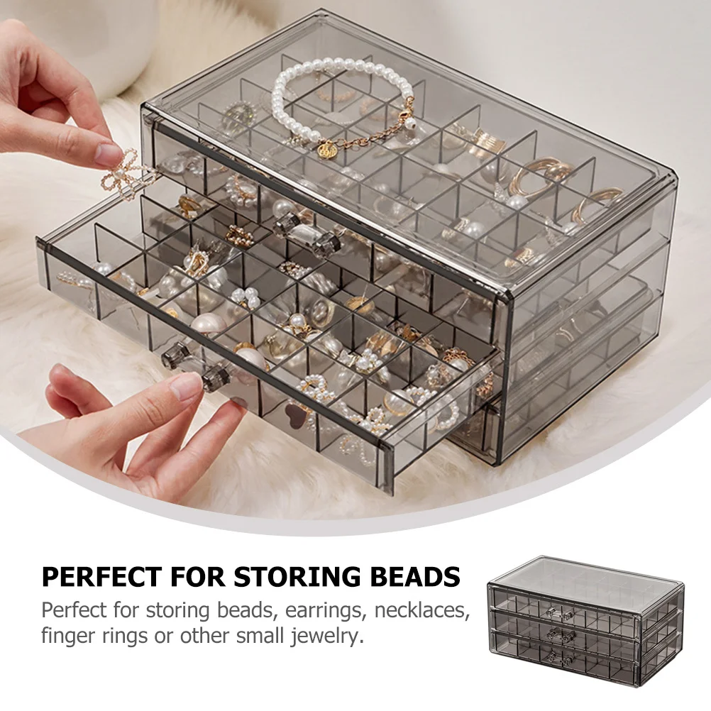 

Plastic Jewelry Organizer Box 72 Grids 3 Drawers Clear Storage For Earrings Rings Beads Nails Small Parts Transparent