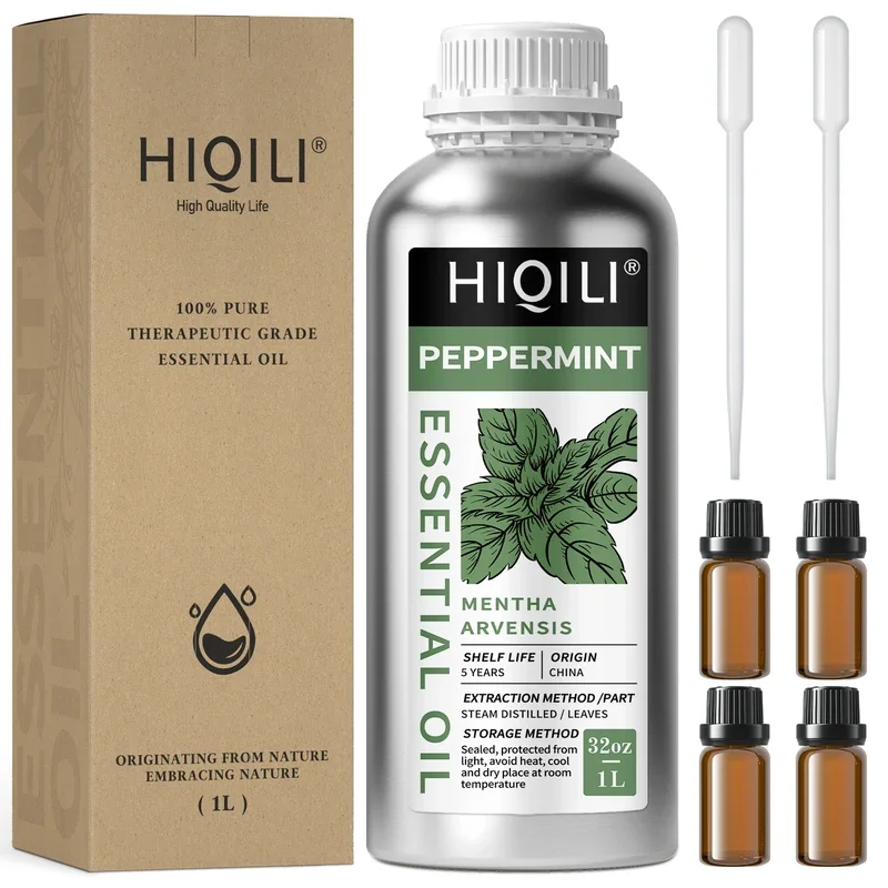 

HIQILI 1000ML Peppermint Essential Oils,100% Pure Nature for Aromatherapy | Used for Diffuser，Humidifier，Massage | Refreshing