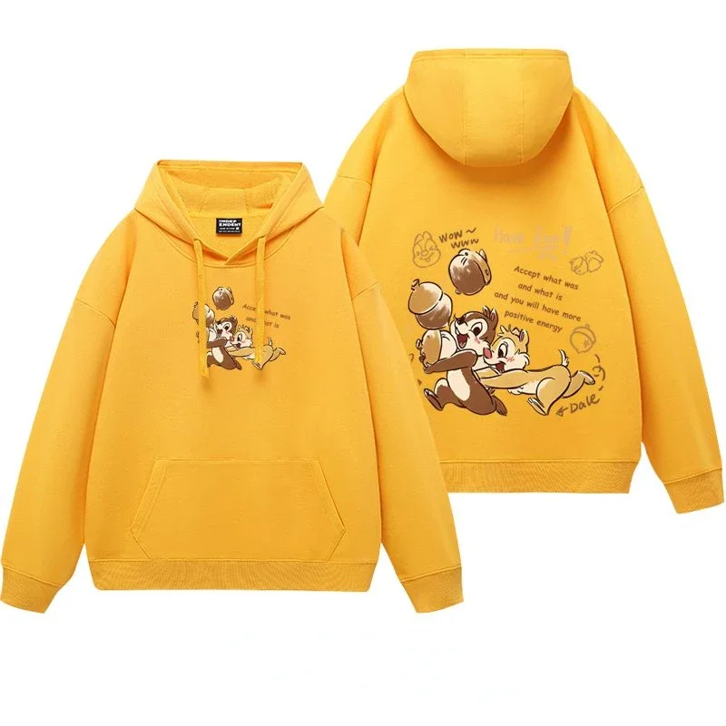 Cute Disney Chip Dale creative cartoon print simple and fashionable velvet thickened soft comfortable loose hooded sweatshirt