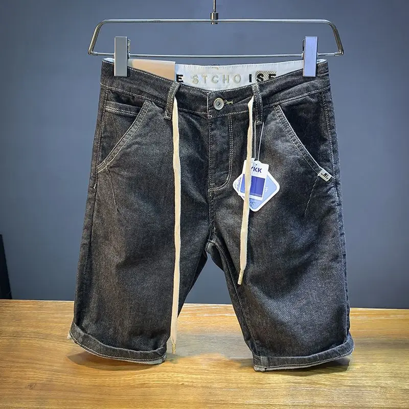 عالية الجودة عادية العصرية العلامة التجارية الرباط الخصر الرجال الدنيم السراويل المطرزة مطاطا سراويل قصيرة 2025 الصيف السراويل المتوسطة #1