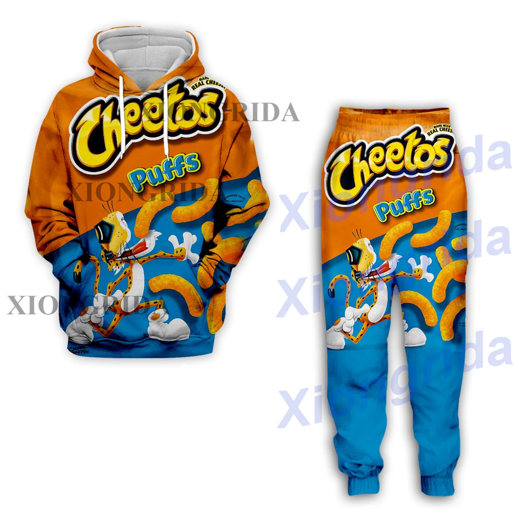 Novelty Cheetos Food Puffs Clothes Set 3D Printed Sweatpants Pants Shorts Hoodies Shirts T shirts Sweatshirts Men Tracksuits New