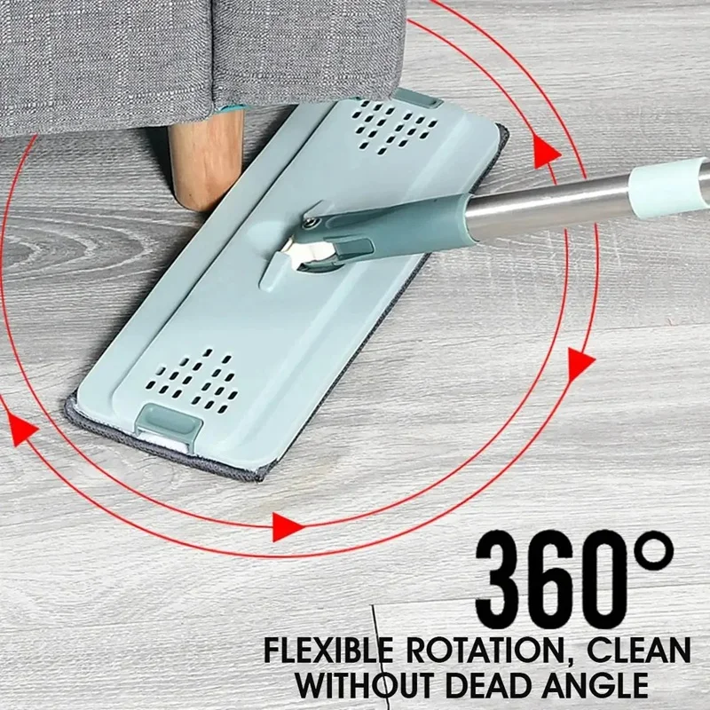 Flat Squeeze Mop With Bucket Hand Free Wringing Floor Cleaning Mop Microfiber Mop Pads Wet Easy Install