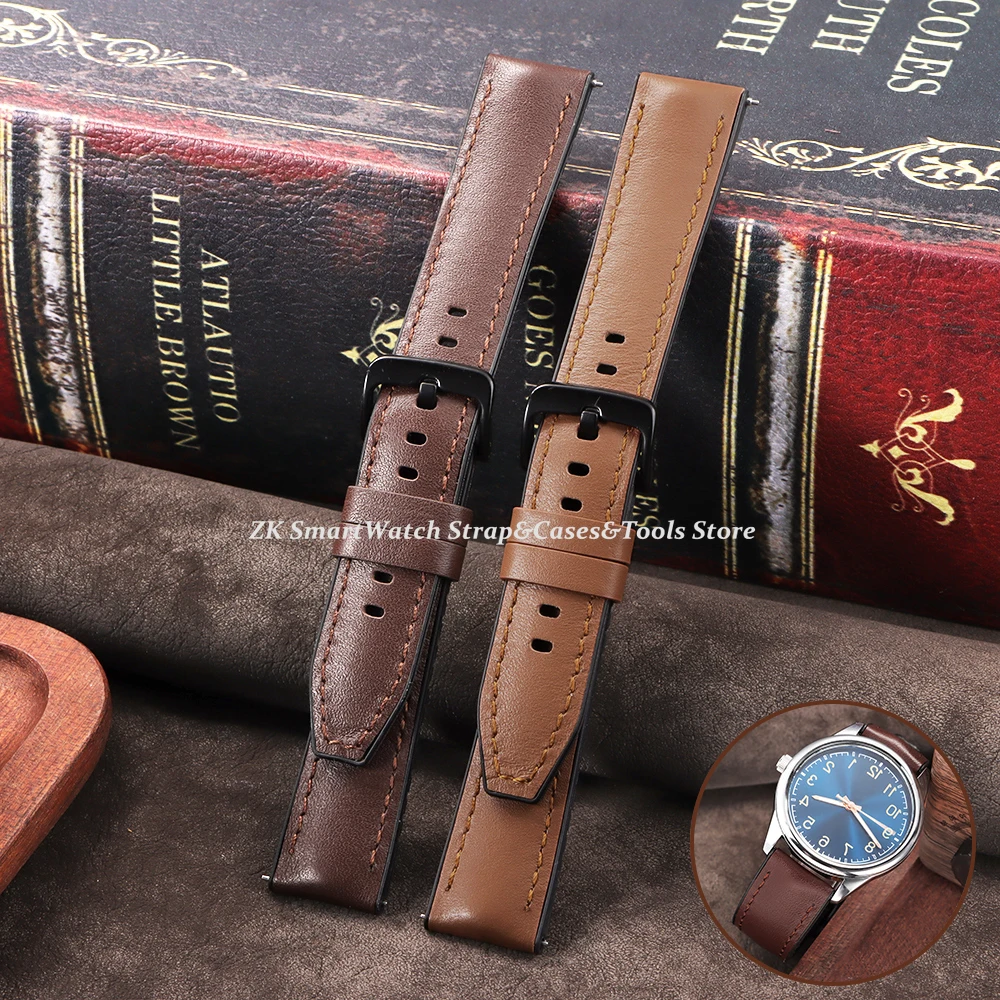 

20mm 22mm Leather Watch Band for Omega for Seiko Strap Sport Vintage Brown Blue Watchband Men Women Sport Black Buckle Bracelet
