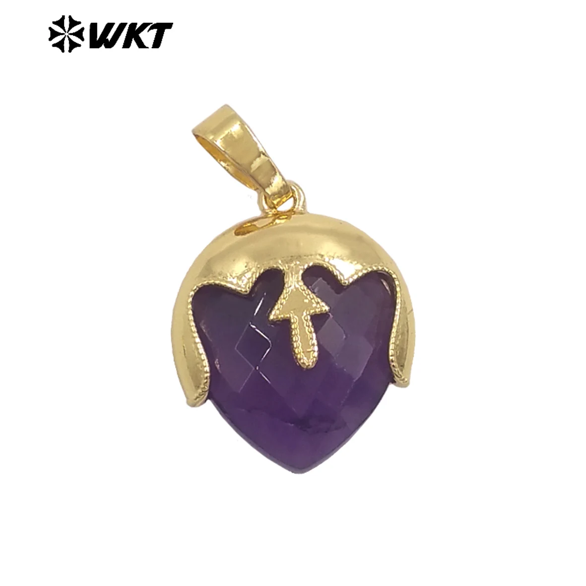 

WT-P2013 Unique Design Top Cover Gold Plated Heart Shape Natural Gemstones Cute Pendant For Ladies Necklace Jewelry Diy