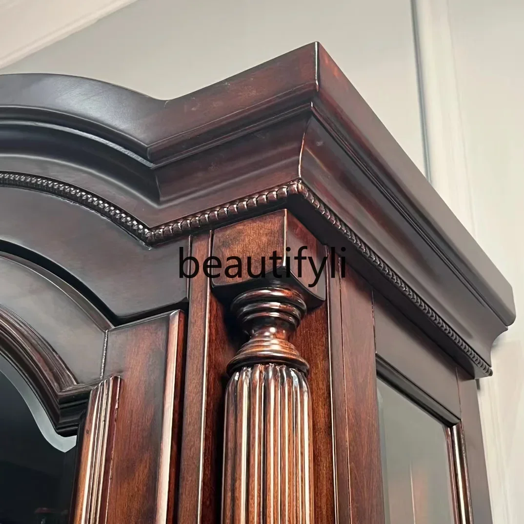 

ss K178ss25 American solid wood double-door wine cabinet against the wall TV side cabinet glass storage display cabinet