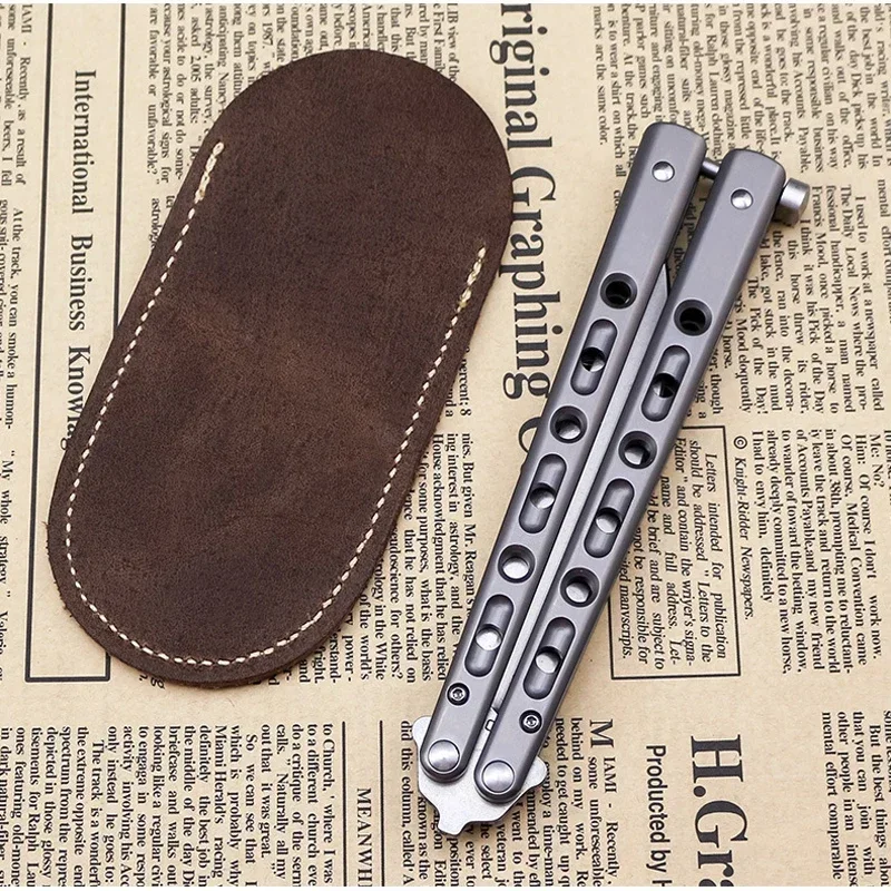 Dropship Pezzo Coltello Farfalla Speciale Set di coltelli in pelle al 100% Borsa per fondina per attrezzi da esterno Texture della pelle originale nera