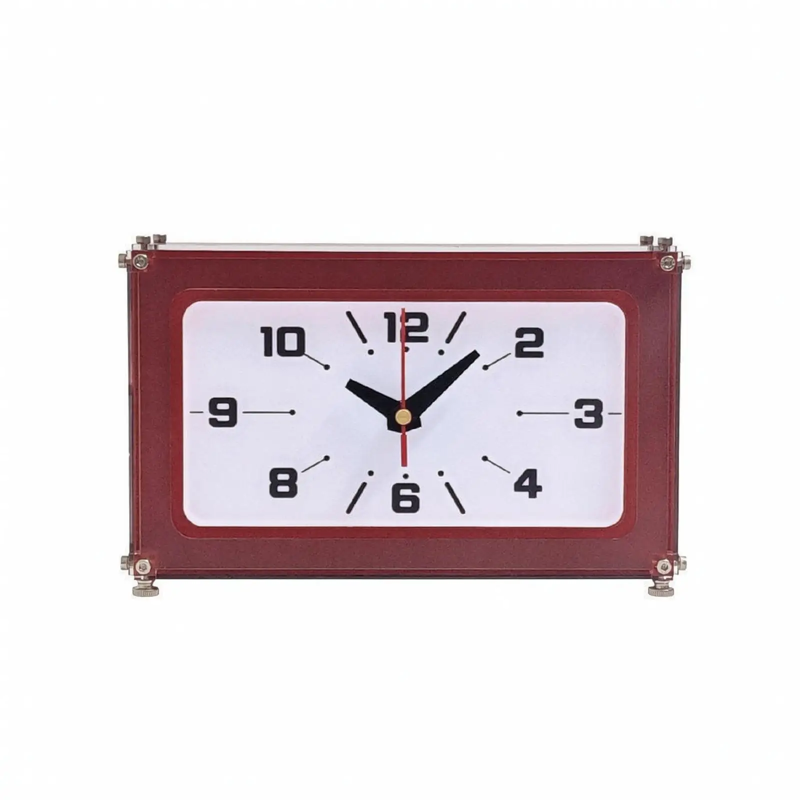 Dark Red Acrylic Desk Clock Silent Analog Table Clock Compact Size for Shelf Bedside Table Workspace Minimalist