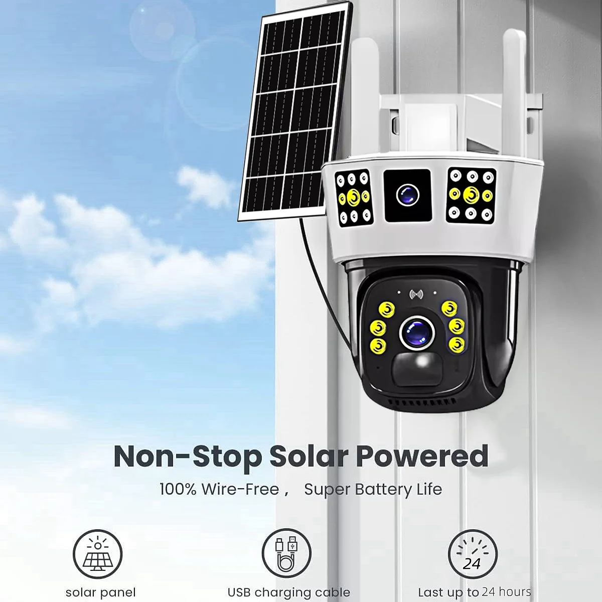 3-Screen Solar 4G Camera 12MP PTZ  Wireless Low-Powered CCTV Security Surveillance Colour Night Vsion Outdoor  V380 Pro Camera