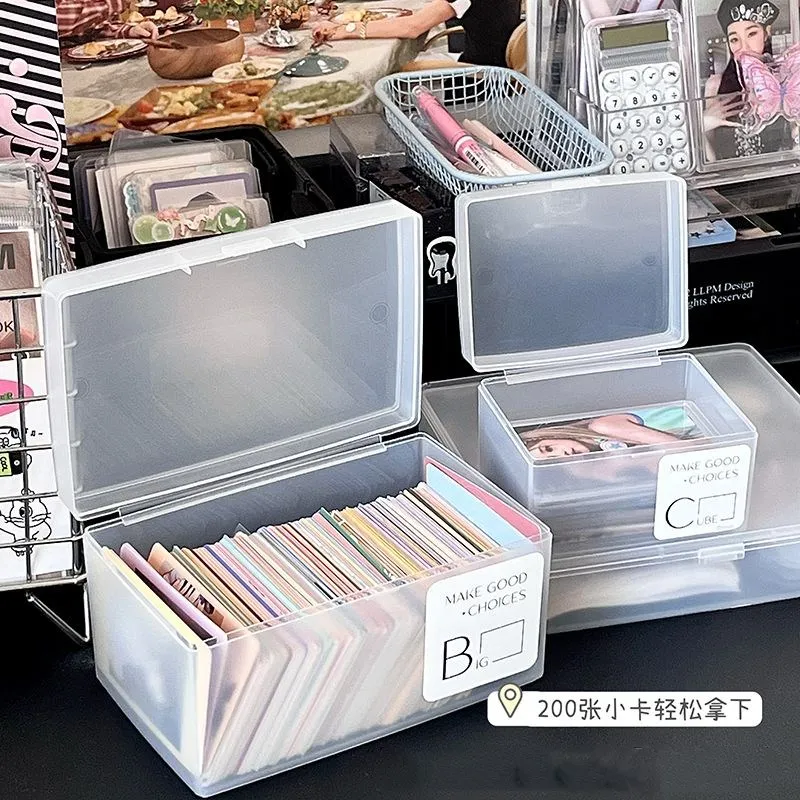 Transparent Plastic Box Ins Photo Card Storage Box Translucent Ins Photo Card Storage Box Desktop Card Stickers Organizers