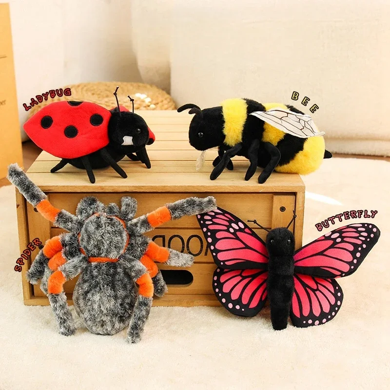 

Realistic Spider Plush Toy Soft Fluffy Stuffed Insect Butterfly Bee Ladybug Doll Cute Lifelike Prank Plushies Home Decor Gifts