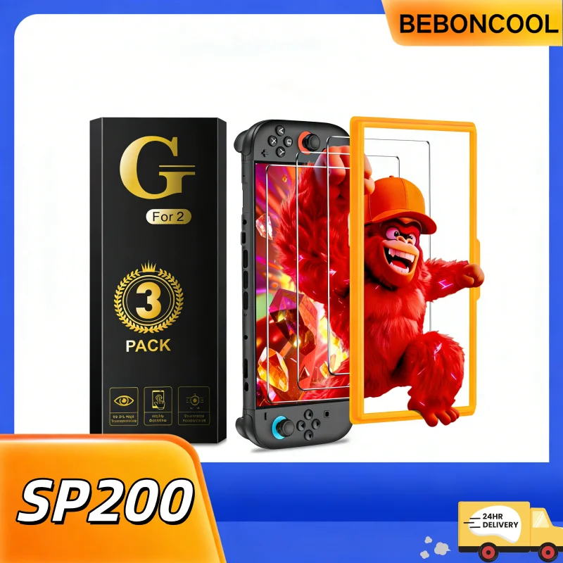 beboncool-sp200-3-pacotes-de-protetor-de-tela-de-vidro-temperado-e-kit-de-alinhamento-automatico-para-switch-2-transparente-hd-claro-anti-riscos