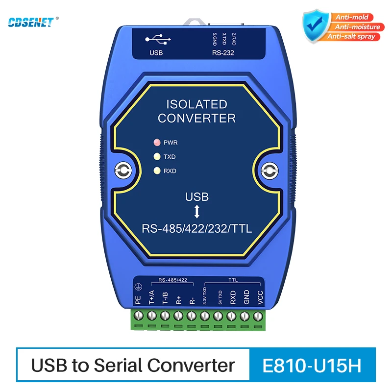 

USB to Serial Converter RS485 RS232 RS422 3.3V/5V TTL CDSENET E810-U15H Industrial Grade Signal Power Isolation