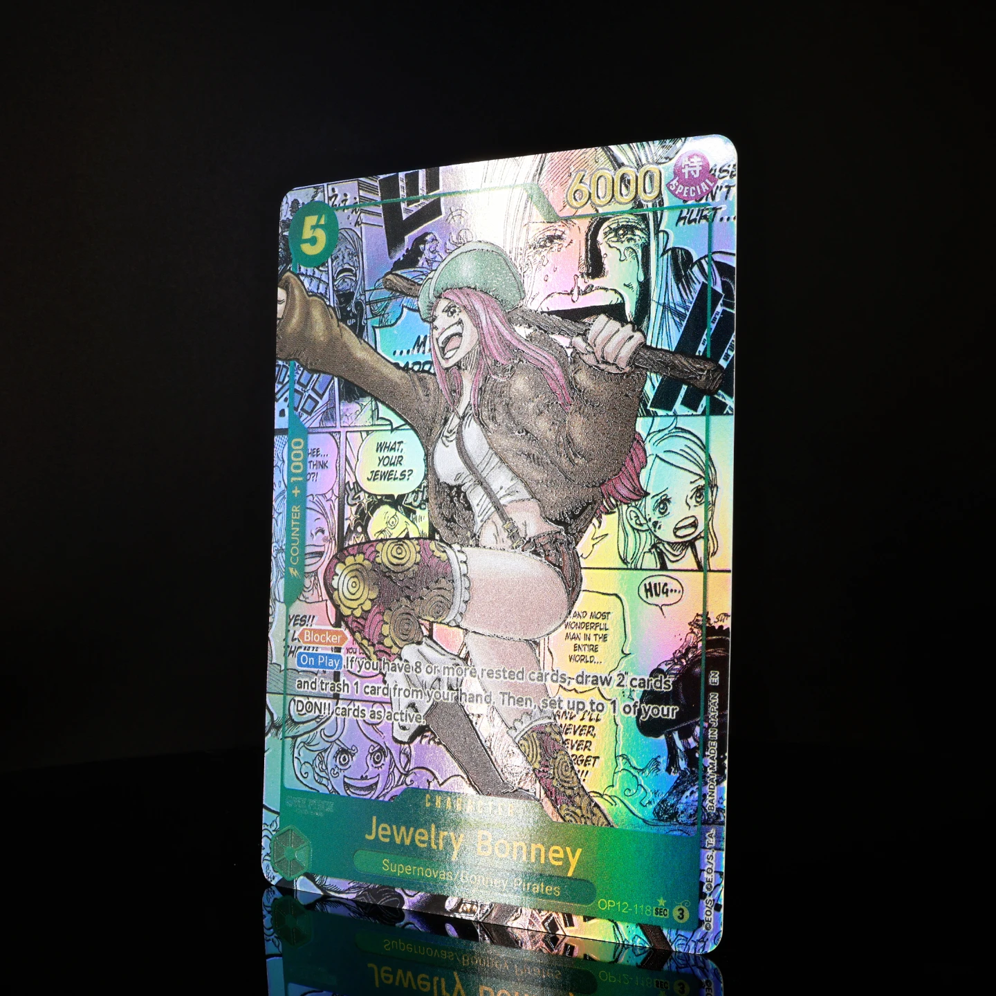One Piece TCG OPCG English Bonney Manga Card OP12-118 Bonney 5 Cost Blue Bonney Textured Foil Card