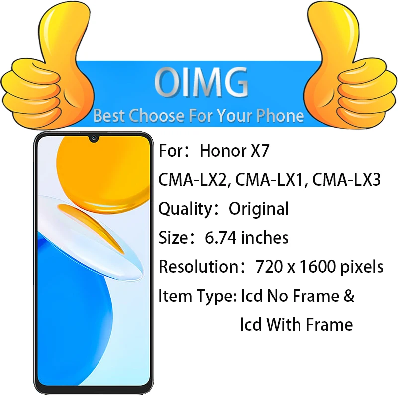 6.74\'\' For Honor X7 LCD Display With Frame Touch Screen Panel Digitizer CMA-LX2, CMA-LX1, CMA-LX3