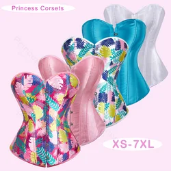 Colorful Print Corset Top Ovebust Pink Corsets for Women Summer Costumes Beach Party Sexy Corset Bustier Lingerie Lace Up XS-7XL