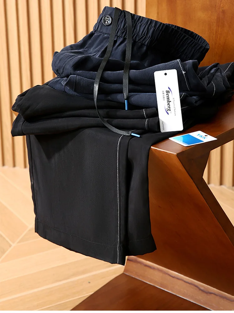 

Silky Drape Copper Ammonia Silk Men's Summer Casual Pants Loose Straight Leg Breathable Cool Feeling Faionable Long Trousers