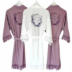 Personalized Lavender Purple Wreath Foliage Floral Bridal Robes Silky Robes Wedding Bridesmaid Gift Bridal Party Satin Robes