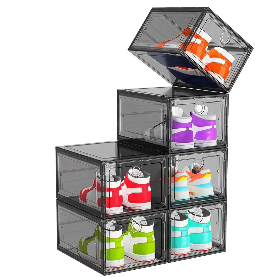 

Pack Upgrade Harder Shoe Organizer, Shoe Storage with Magnetic Front Door, Clear Shoe Boxes Foldable SpaceSaving Shoe Rack for S