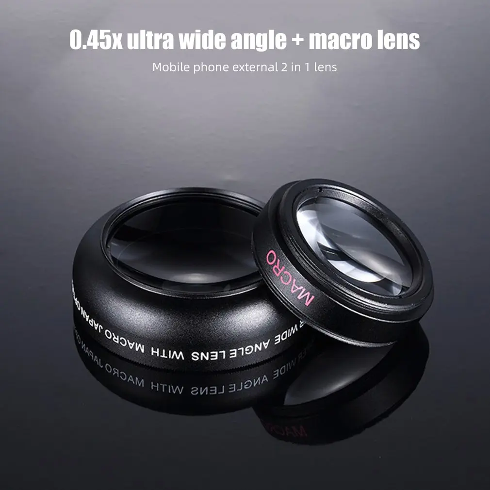 2 Microscopic Functions Mobile Phone Lens 0.45X Wide Angle Len & 12.5X Macro HD Camera Lens Universal for iPhone Android Phone