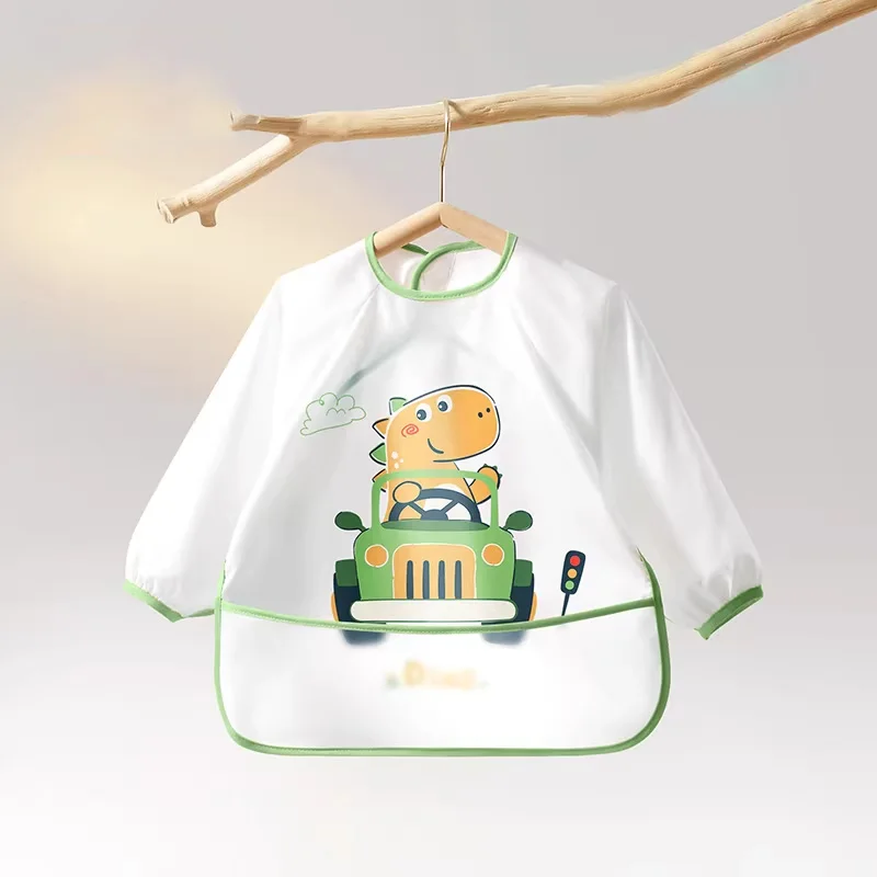AIBEDILA Waterproof Baby Bibs with Pocket Long Sleeve Self-Feeding Apron for Toddlers Boys & Girls 0-3 Years Eat Draw Design