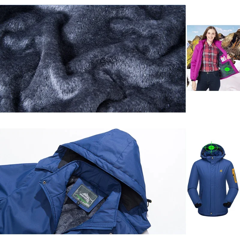 Men Women Winter Trekking Ski Jacket Hiking Waterproof Thicken -20 Degree Super Warm Breathable Outdoor Camping Coat