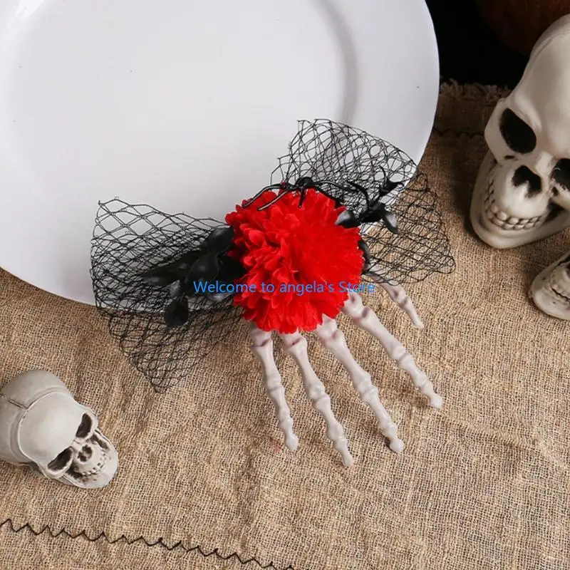 X4YC 2xHalloween حفلة الرقص ملحقات الشعر جماجم اليد الأزهار مشبك شعر المشابك