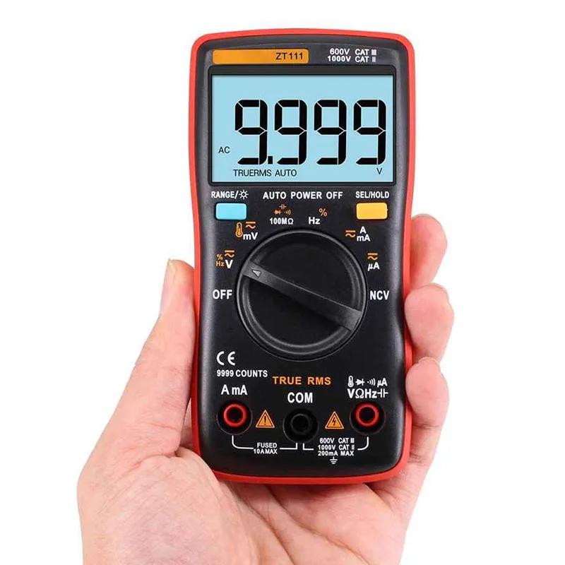 Mini ZT111 9999 Counts Range Digital Multimeter Automatic AC/DC Voltage Manual Backlit with Temperature NCV Measurement Test