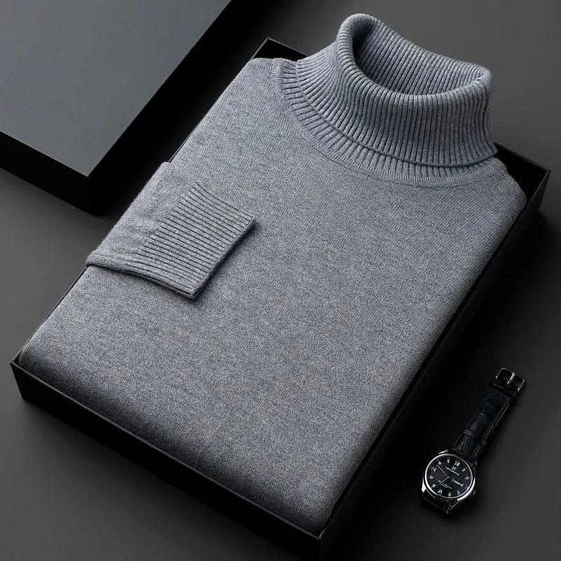 Sweatwear Mens Anti-pilling High Quality Knitted Turtleneck Sweater Slim Fit Long Sleeve Pullover Solid Color Trend Men Clothing