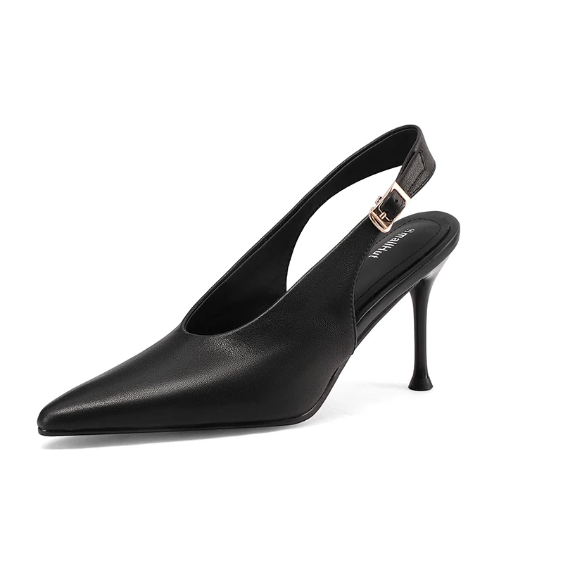 Women's Genuine Leather Slingback Pointed Toe Pumps - Black