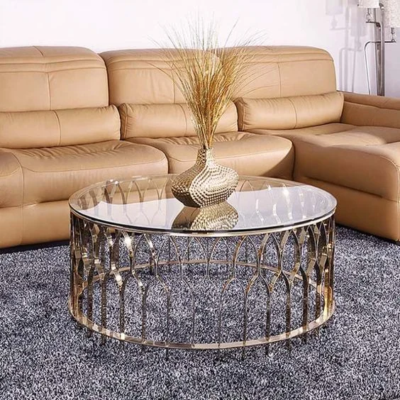 High Quality Luxury Gold Stainless Steel Coffee Table Tempered Glass Center Table Side Table for Home Hotel