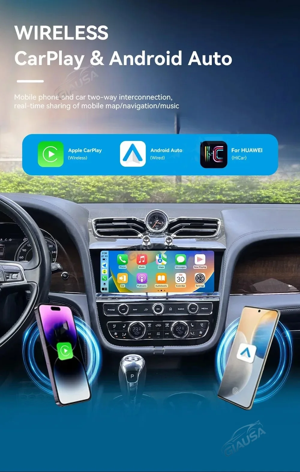 10.9  Android 14 For Bentley Flying Spur Continental GT 2005-2019 Qualcomm Android Auto Car Radio Multimedia Head Unit Display