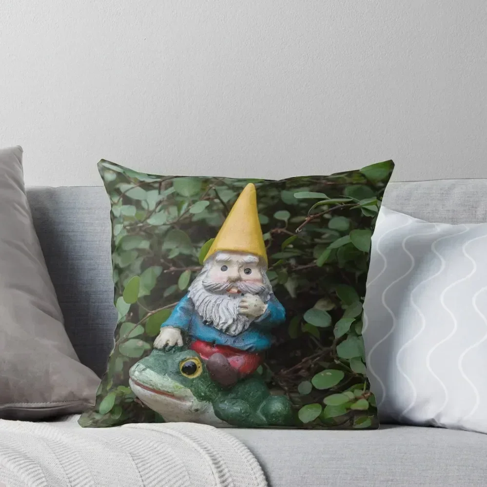 

Garden Gnome Riding Frog Throw Pillow Christmas Pillows luxury throw pillow covers pillow