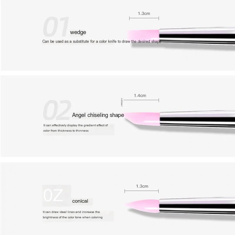 5Pcs/Set Pink Silicone Nail Art Brushes 5 Kinds Heads Craving/Embossing Flower Nail Pen DIY Dotting Gel Shaping Manicure Tools