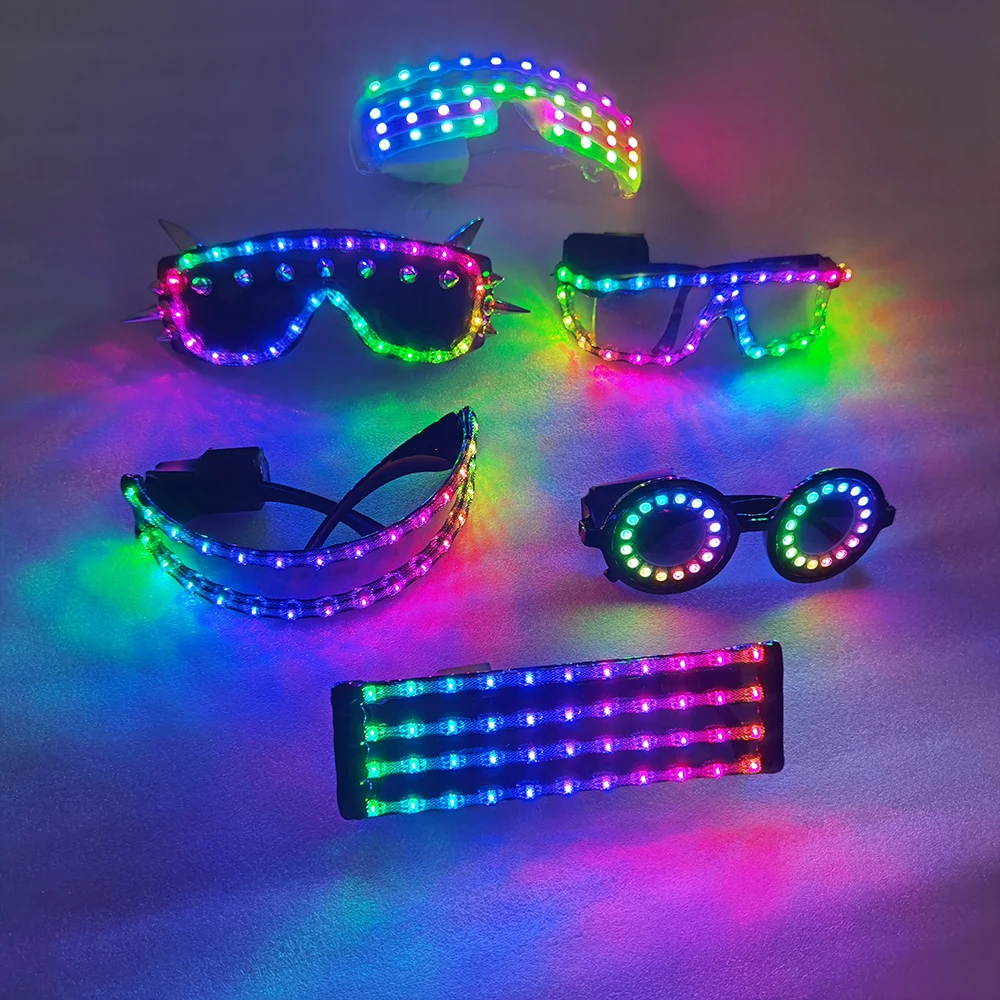 Pixel Smart LED Goggles Laser Glasses with Pads Intense Multi-colored 350 Modes Rave EDM Party Luminous stage costumes