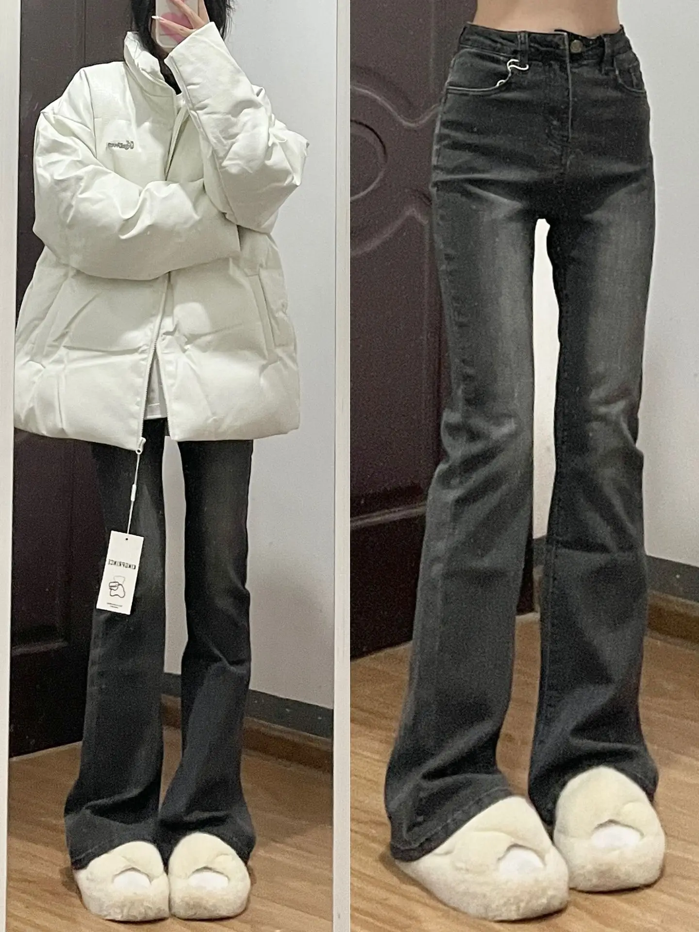 

High Waist Flared Jeans Women's Summer New plus Size Elastic Slimming Bla ey Denim Pants High Waist Slimming Flared Jeans