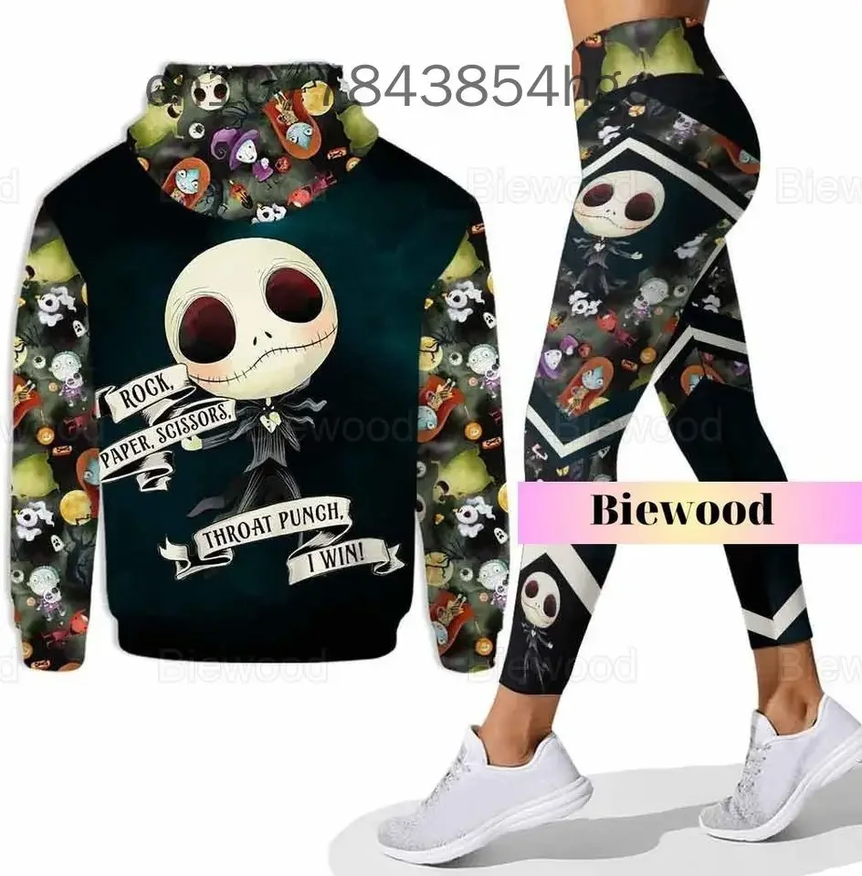 2024 Jack Skellington Hoodie Leggings Set Yoga Pants Sweatpants Women Disney Yoga Hoodie Leggings Fashion Tracksuit