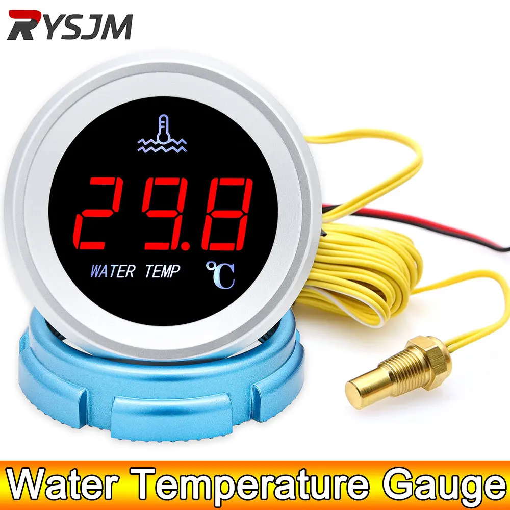 AD 12V Electronic Universal LED Digital Water Temperature Gauge 120 Celsius with 10mm Water Temp Sensor for Car Truck Yacht Boat